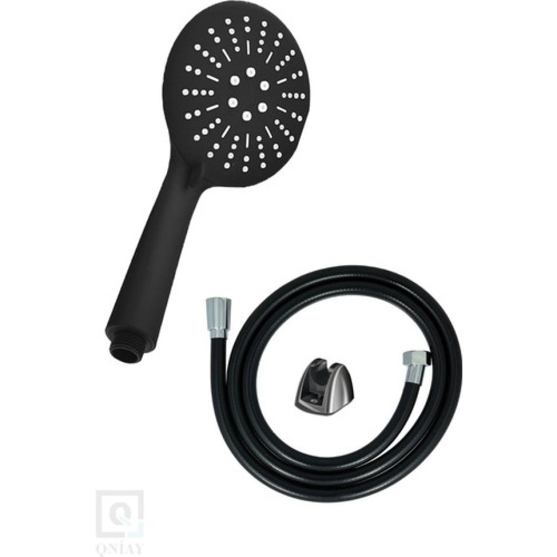 Qniay Siyah Papatya Duş Başlığı (Siyah) Pvc Duş Hortumu Duş Takımı Duş Seti