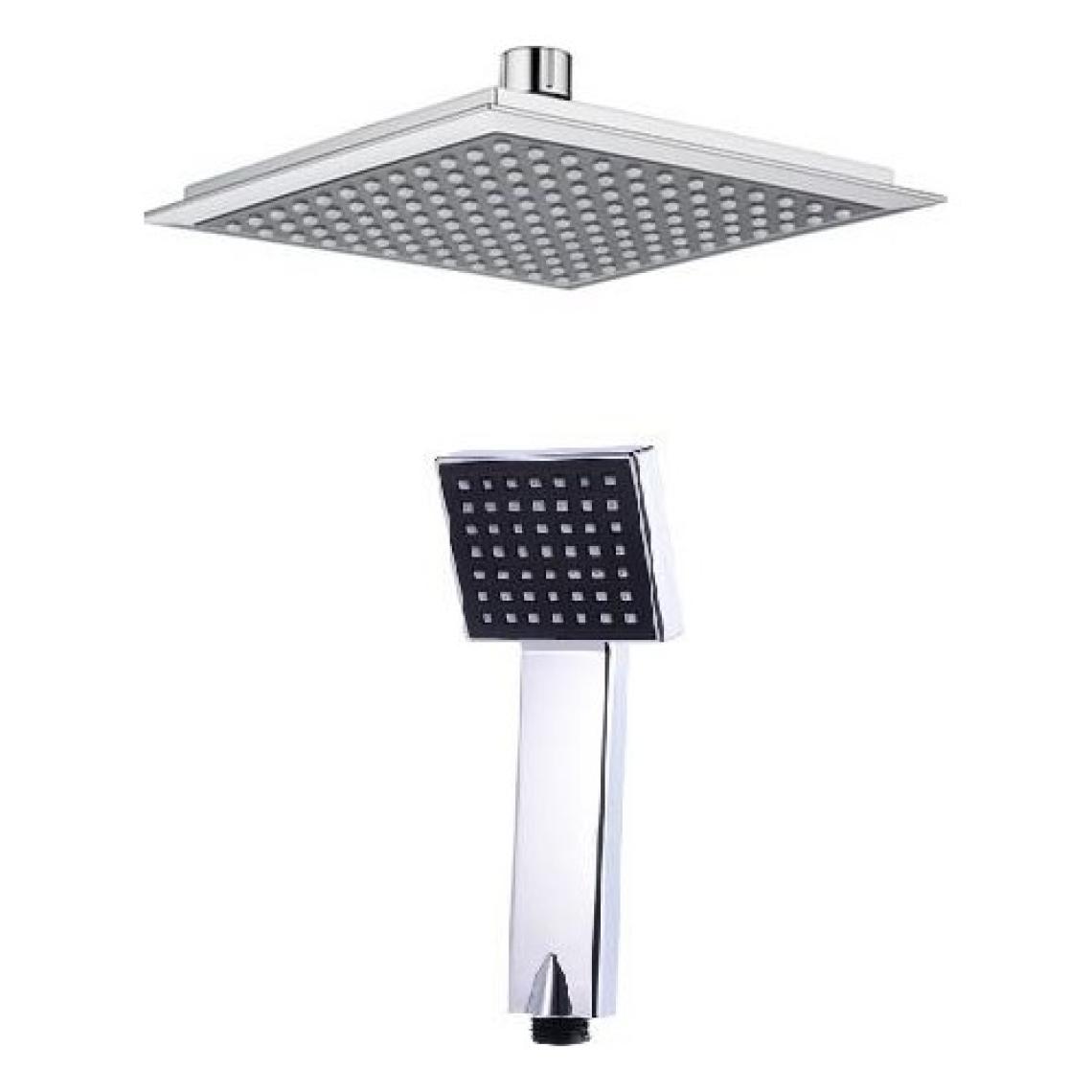 Ens Kare Tepe Duş Başlığı ve El Duşu Krom Duş Başlığı Siyah Renk Banyo Seti