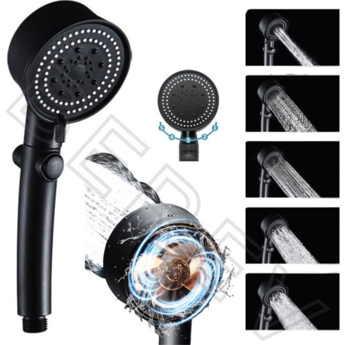 Brkyapı  Turbo Fan Pervaneli 5 Fonksiyonlu Star Stop Su Tasarruflu Duş Başlığı Pervaneli Turbo El Duşu Siyah