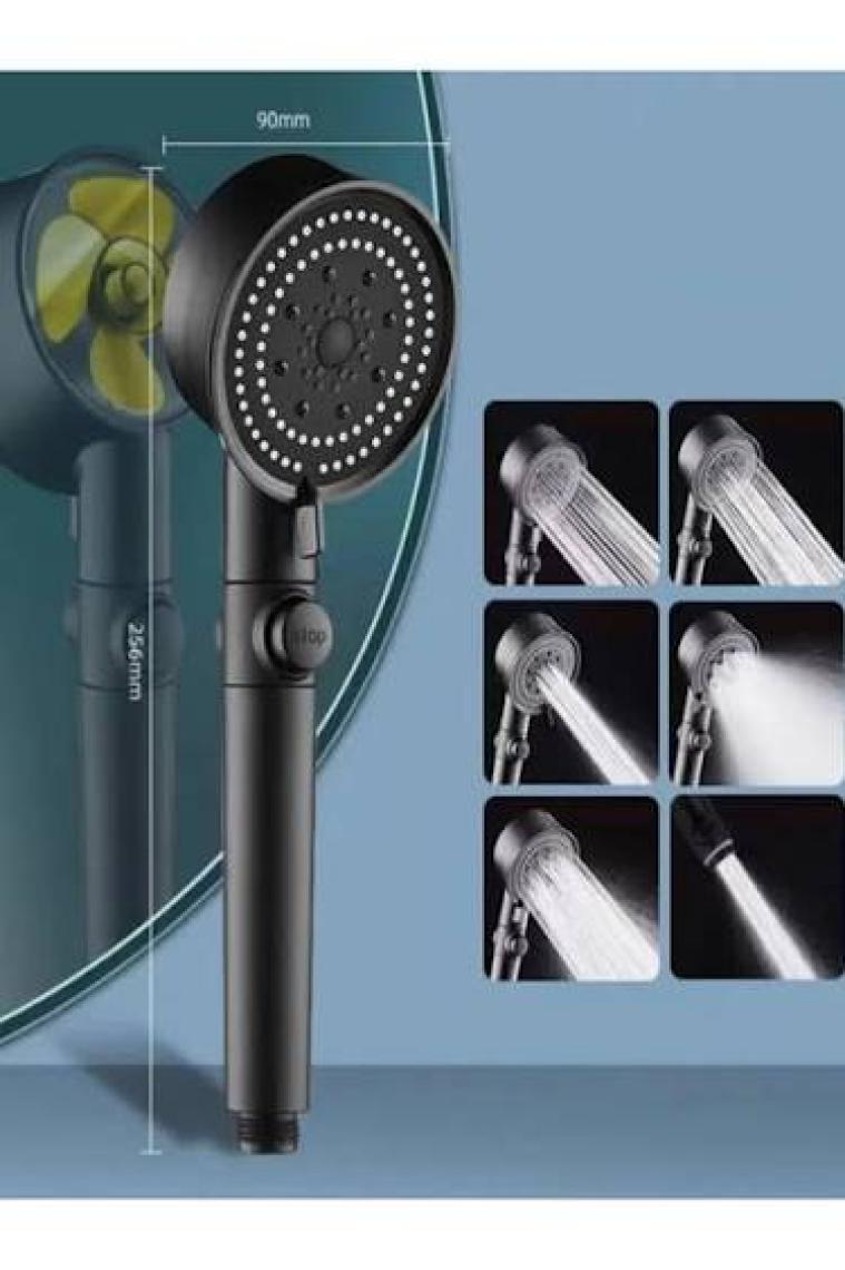 FAWER Faucet & Shower Siyah Turbo 5 Fonksiyonlu Pervaneli Duş Başlığı El Duşu