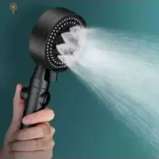 AlanSansli Süper Tazyik Arttırıcı Pervaneli 5 Fonksiyonlu Start Stoplu Siyah Duş Başlığı