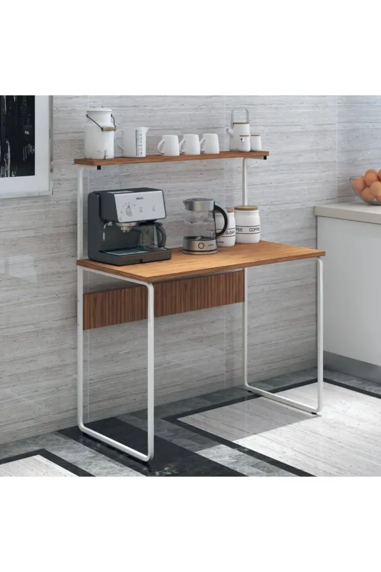 Dehalimited G Masa 100X50 Metal Iskeletli Parlak Bambu Yüzey Kahve-Çay Mutfak Masası
