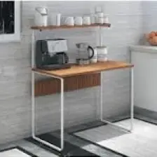 Dehalimited G Masa 100X50 Metal Iskeletli Parlak Bambu Yüzey Kahve-Çay Mutfak Masası