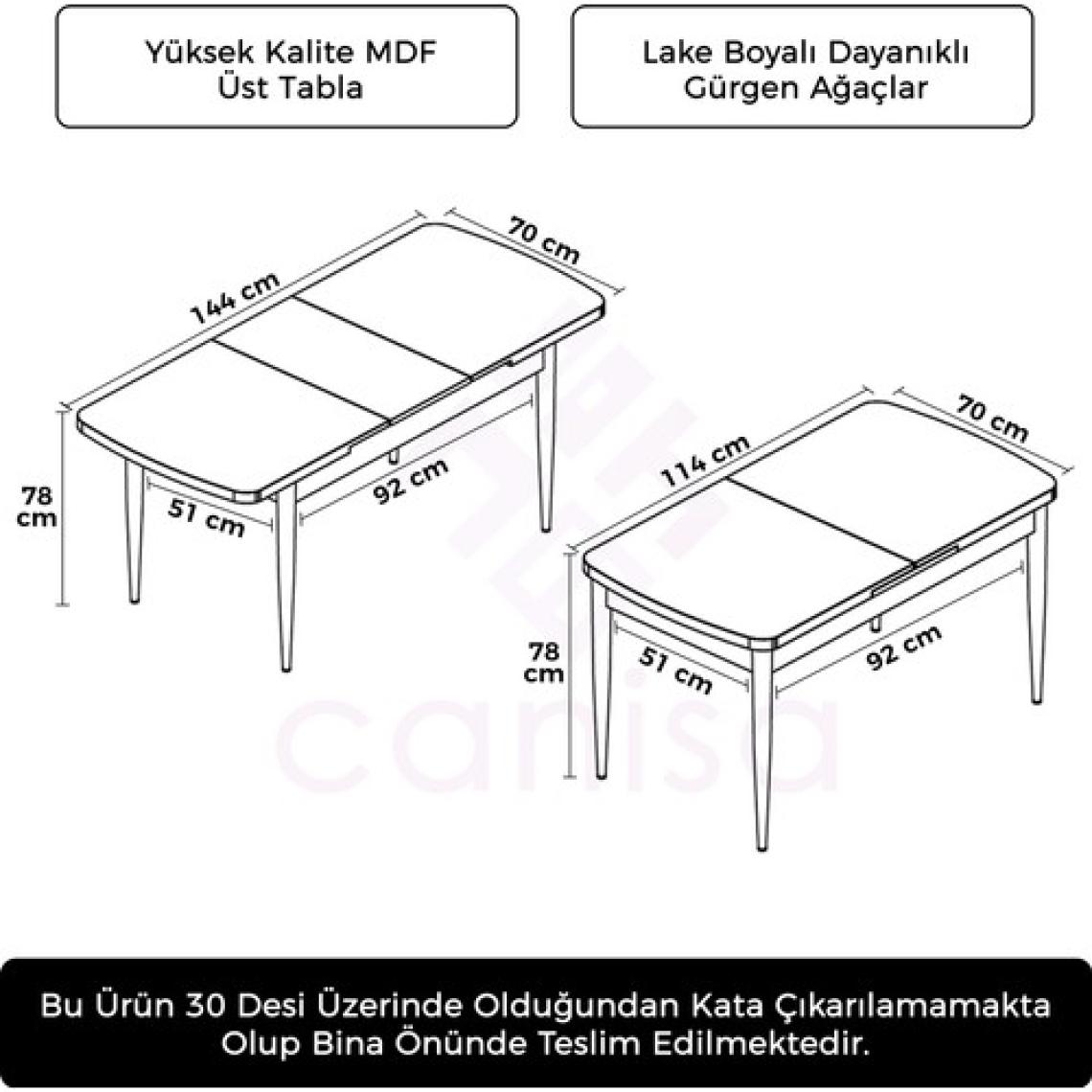 Canisa Concept Nef Serisi 70 x 114, Açılabilir Mdf Mutfak Masası, Yemek Masası