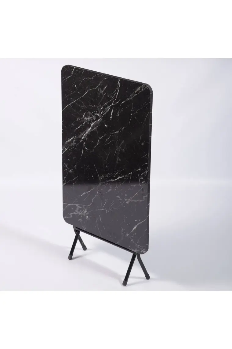Güzelkan Madeni Eşya 50X80 Siyah Mermer Desenli Katlanır Masa Kırma Mutfak Masası 1121