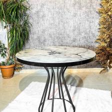 90x90 Ada Beyaz Mermer Görünümlü Siyah Kum Saat Ayaklı Mutfak Masası