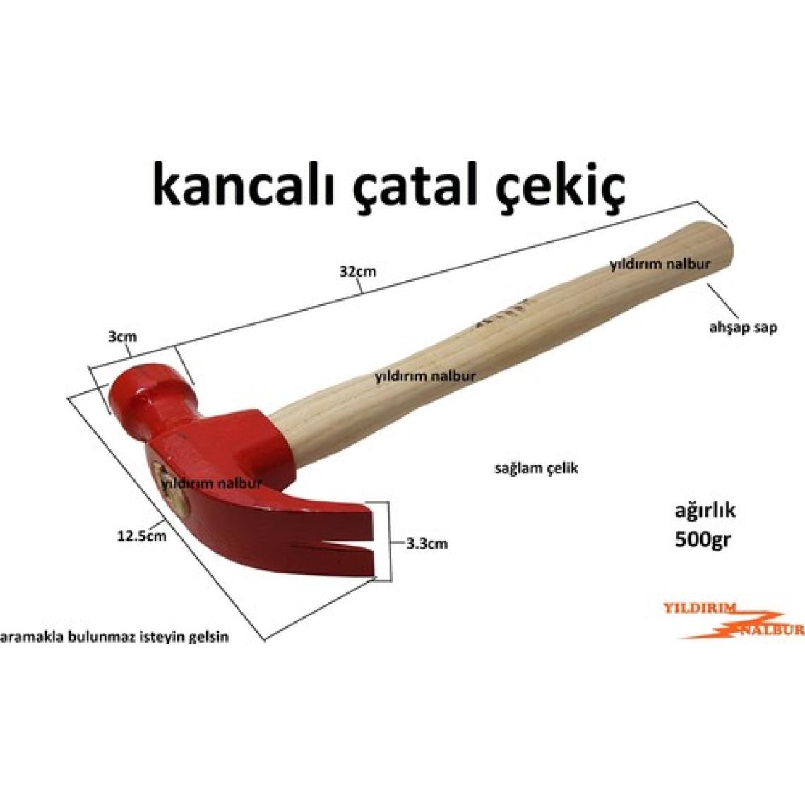 Çekiç Kancalı Çatal Çekiç Boyalı Sağlam 500GR Ahşap Saplı