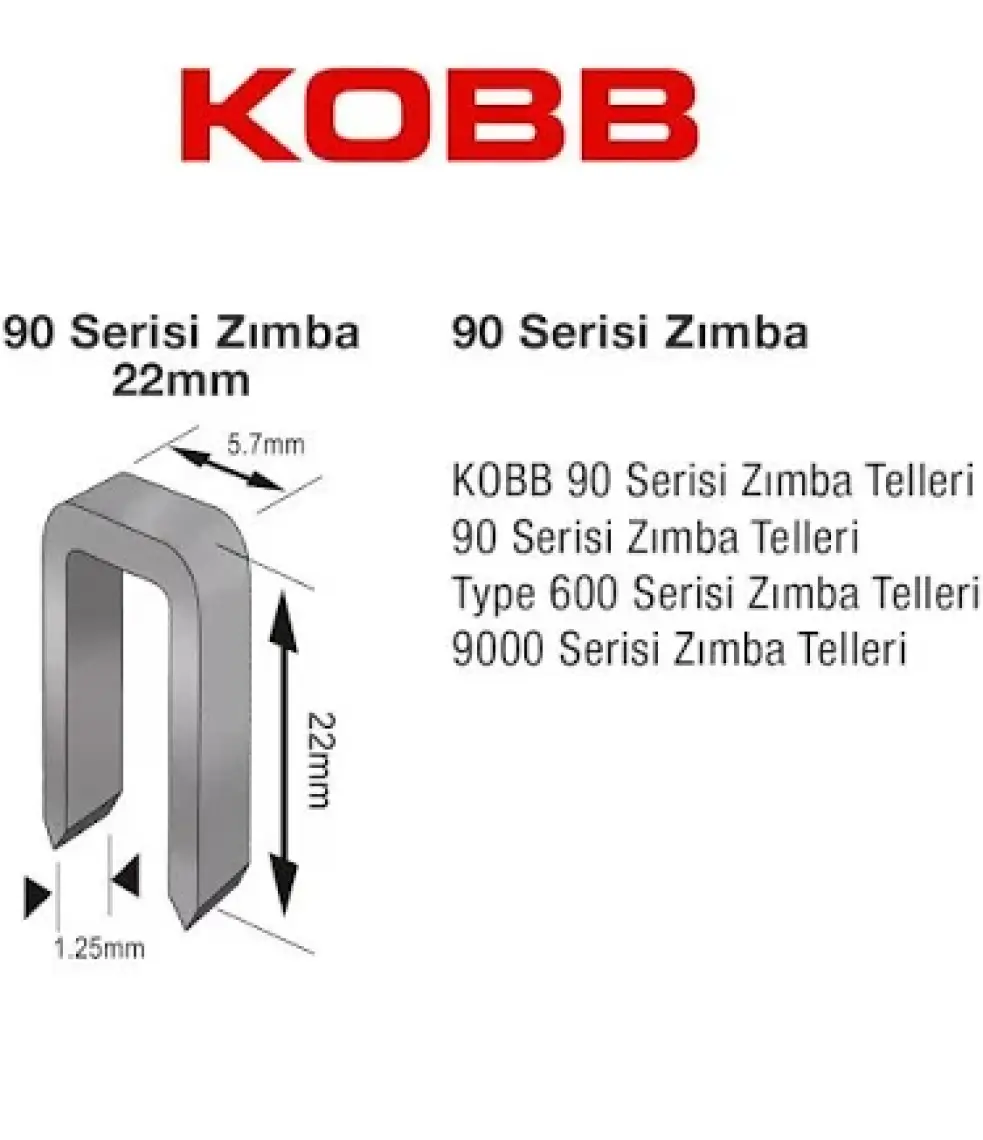 Kobb Kbz9022 22mm 2500 Adet 90 Serisi Ağır Hizmet Tipi Zımba Teli