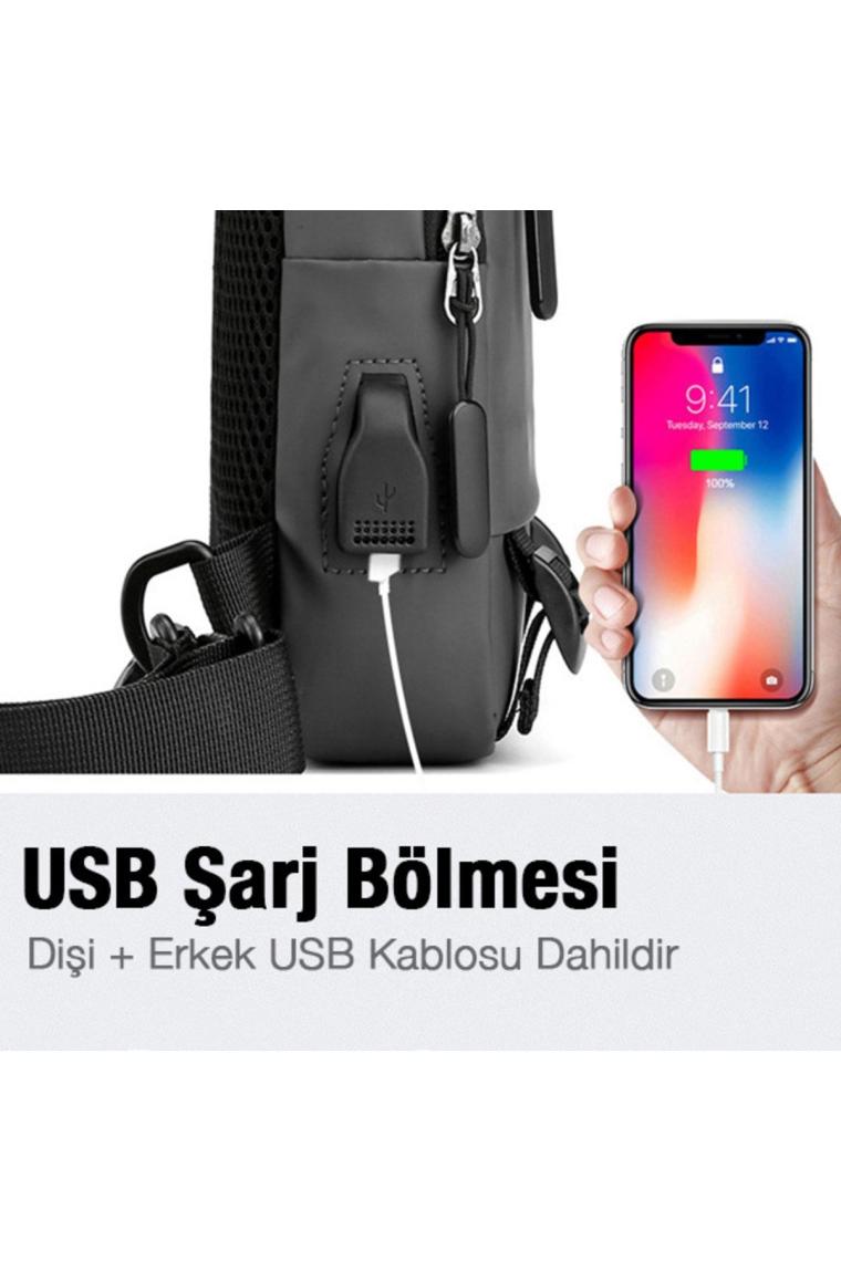 Ally USB Şarj Girişli Çok Fonksiyonlu Su Geçirmez Erkek Bel ve Sırt Çantası