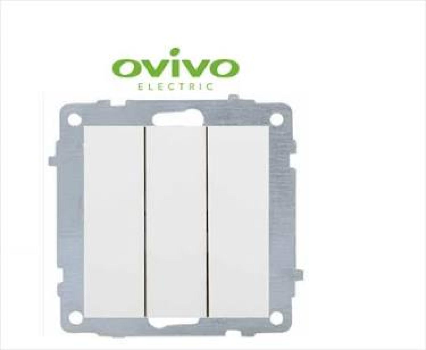 ovivo Grano Beyaz Üçlü Anahtar + Çerçeve 12 Adet