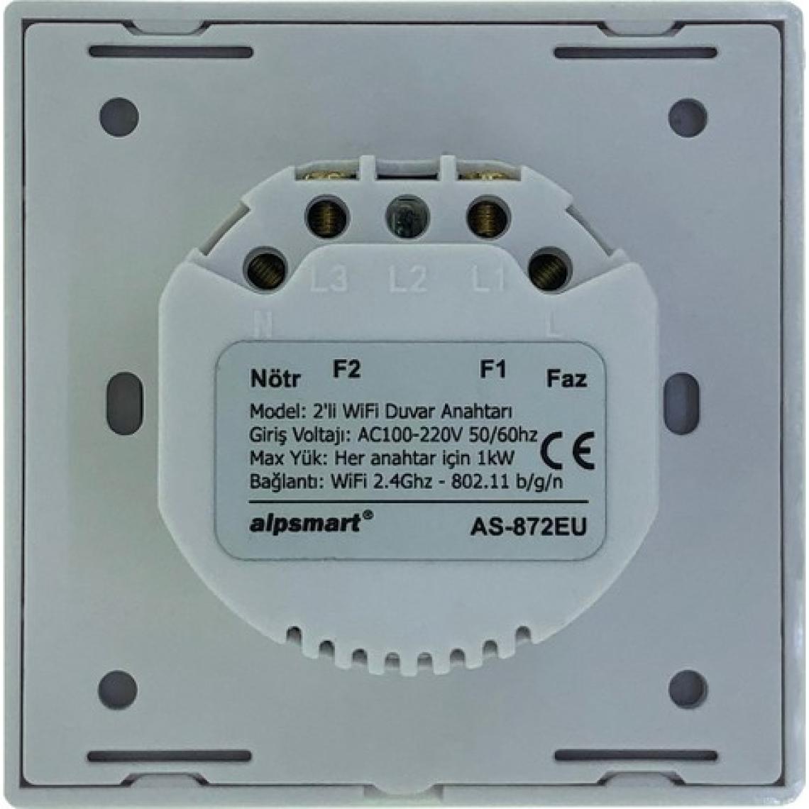 Alpsmart AS872 EU Wifi Akıllı Dokunmatik Çiftli Duvar Lamba Açma Anahtarı Tuya Destekli