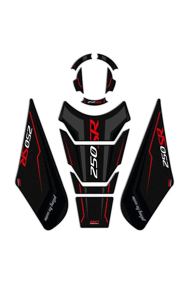 GP Kompozit CF Moto 250 SR 2020-2024 Uyumlu Tank Pad Seti Siyah - Kırmızı