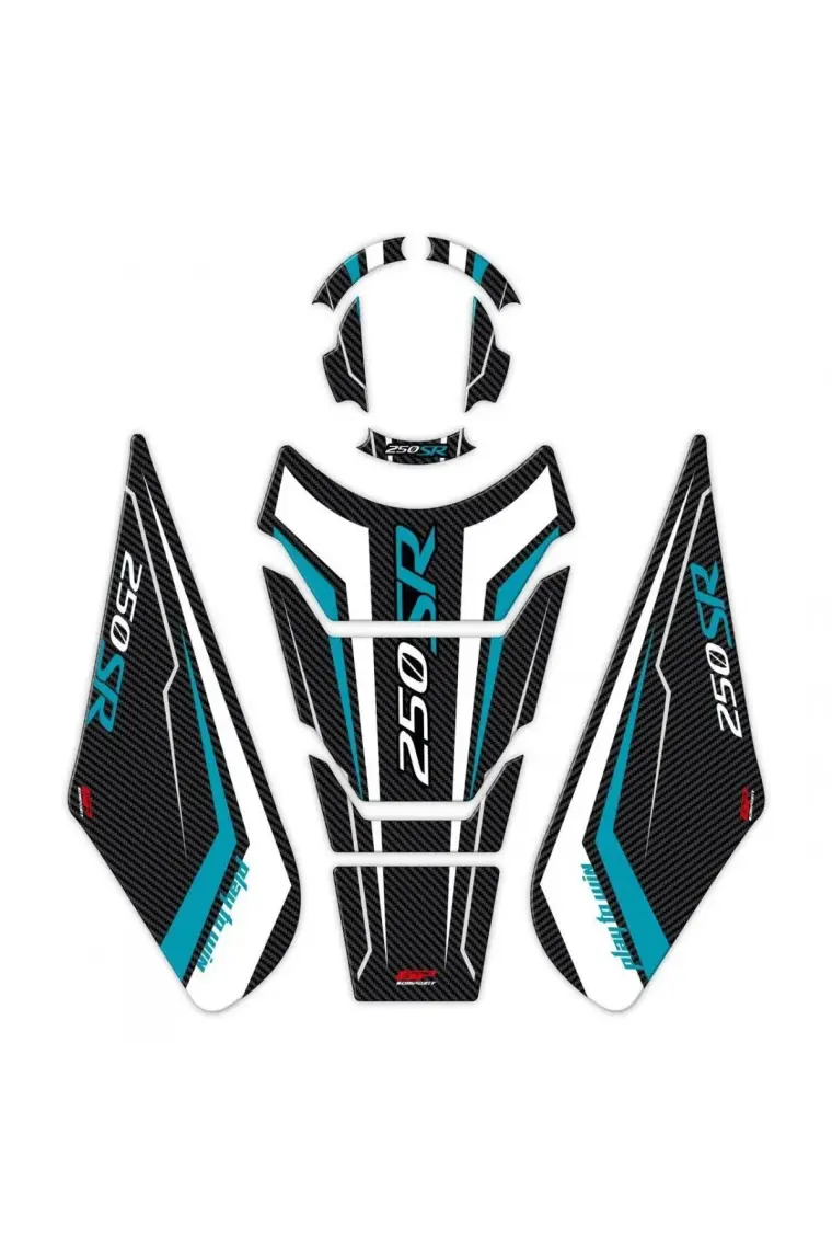 GP Kompozit CF Moto 250 SR 2020-2024 Uyumlu Tank Pad Seti Turkuaz