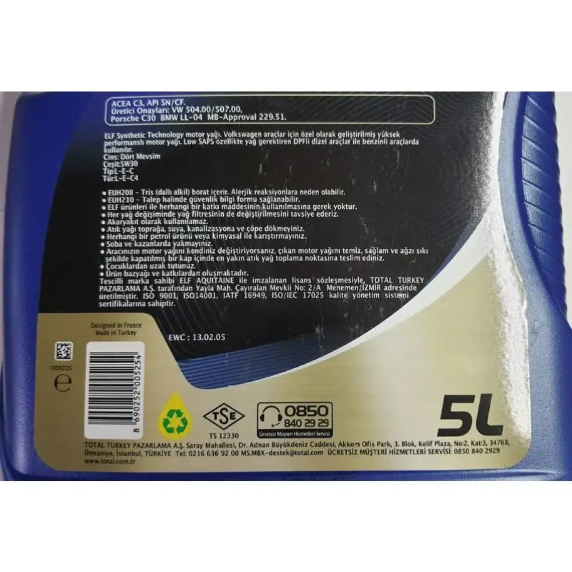 Elf 5W30 Evolutıon  Llx - Dpf 'li 5 Lt