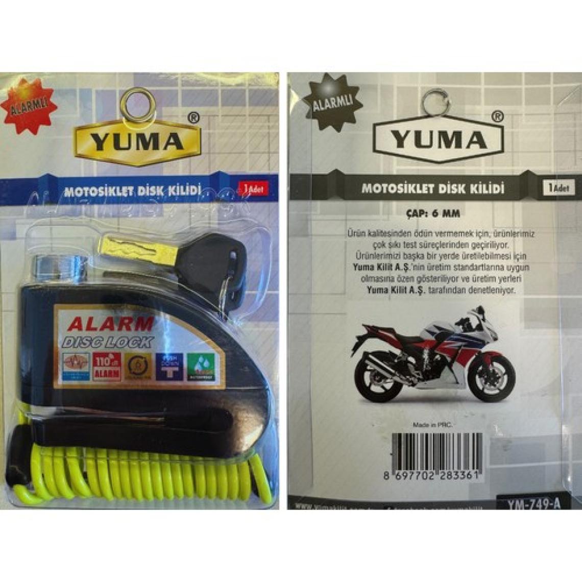 Yuma Kilit Yuma Motosiklet Disk Kilidi Alarmlı Siyah 110DB ( Çap : 6mm )