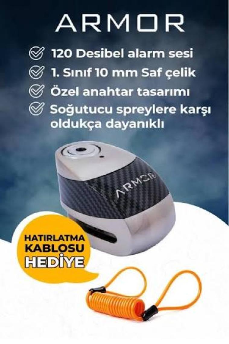 Armor 610+MVA 10MM Paslanmaz Çelik Alarmlı Karbon Disk Kilidi Gri