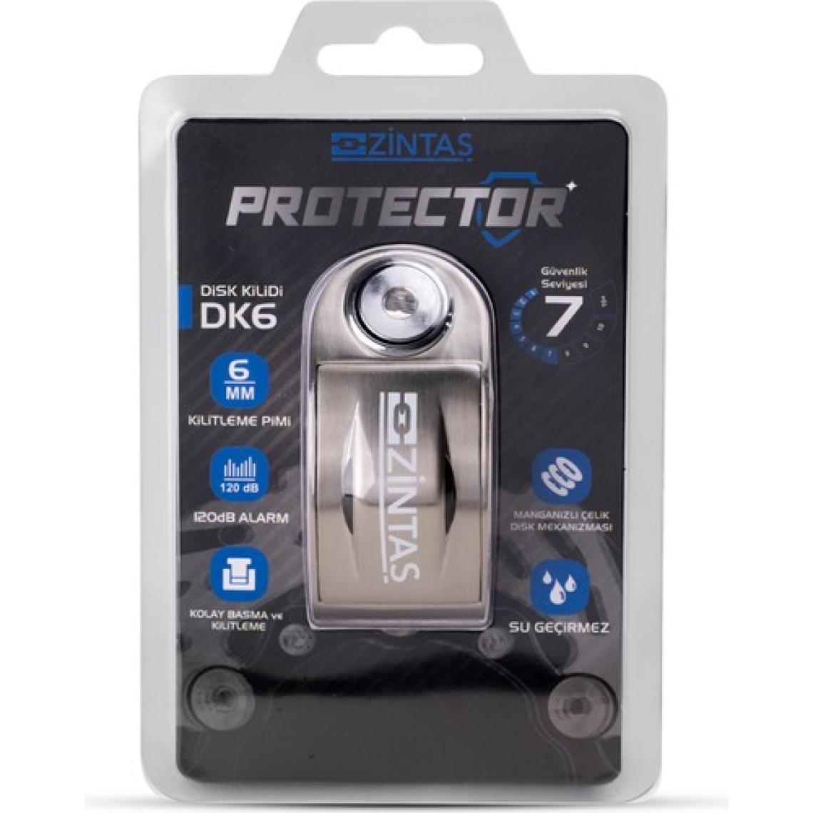 Protector Alarmlı Disk Kilidi 6mm 120 Db Gri