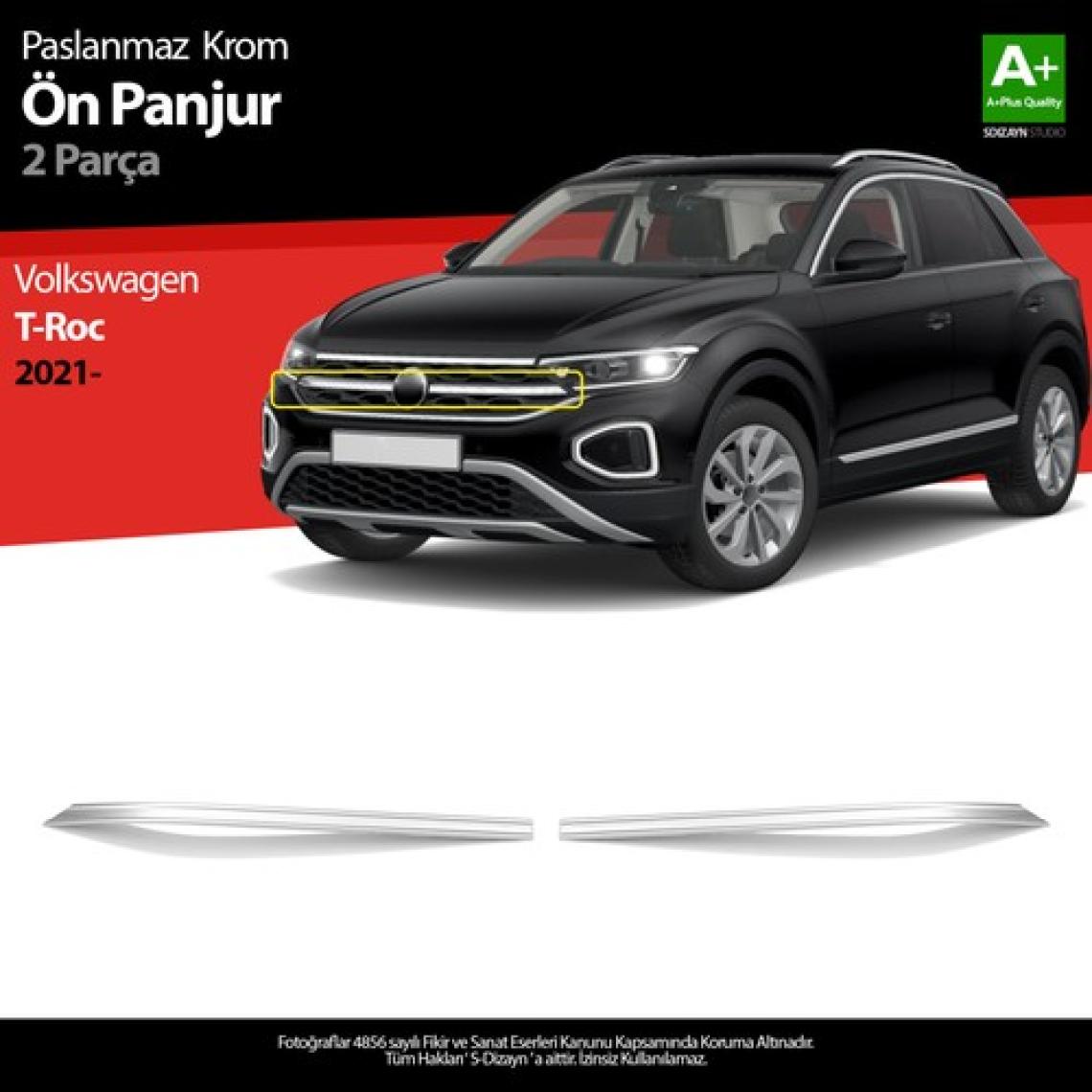S-Dizayn VW T-Roc Makyajlı Krom Ön Panjur 2 Parça 2021 Üzeri