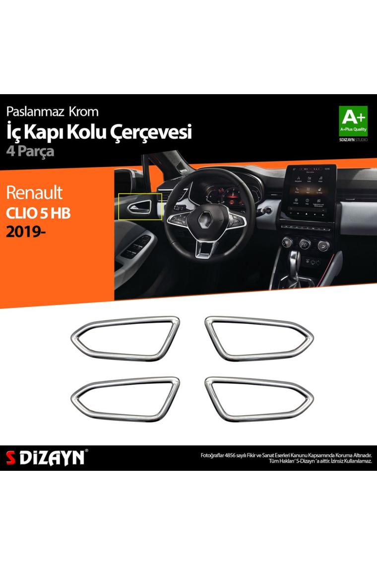S-Dizayn Renault Clio 5 Krom İç Kapı Kolu Çerçevesi 4 Parça 2019 ve Üzeri