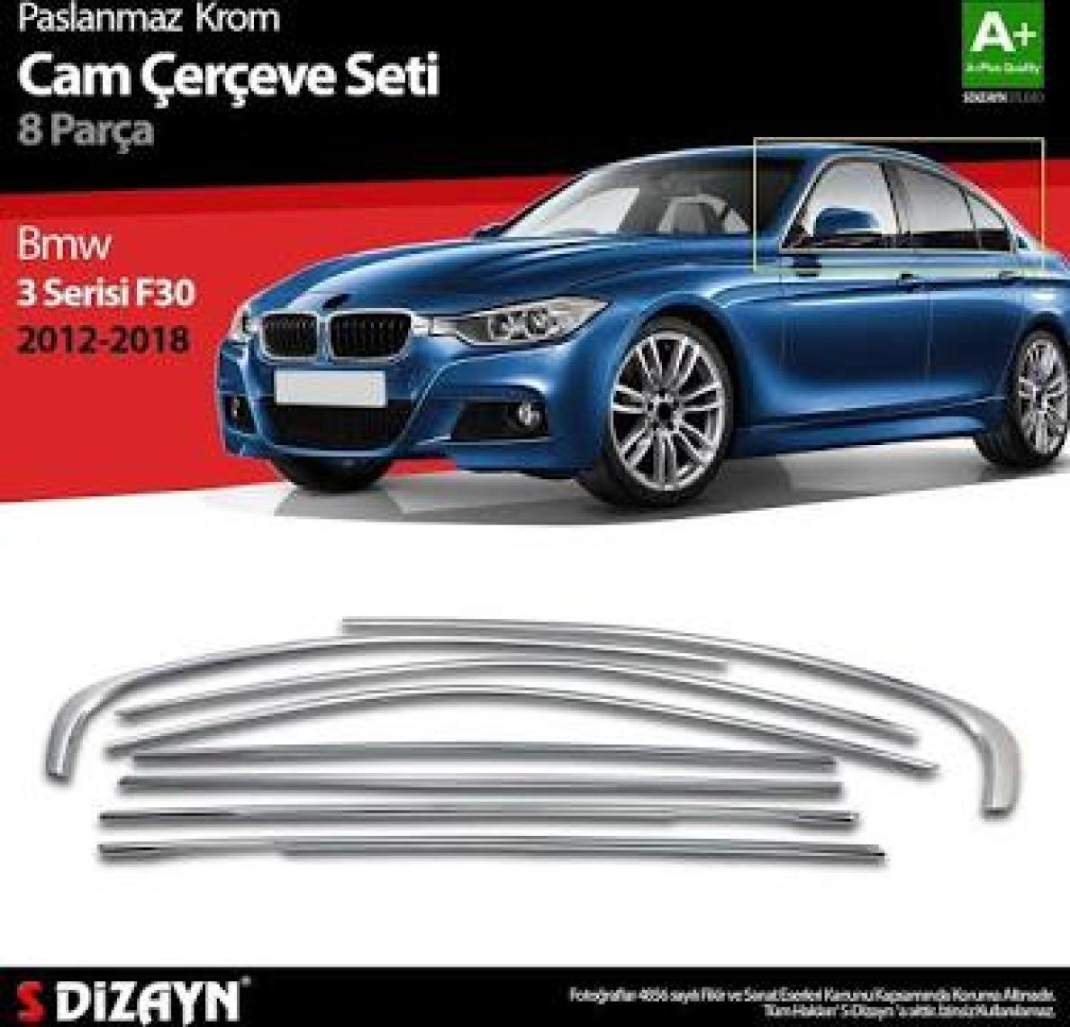 Nova Krom Bmw 3 Serisi F30 Krom Cam Çerçeve Seti 8 Prç 2012-2017
