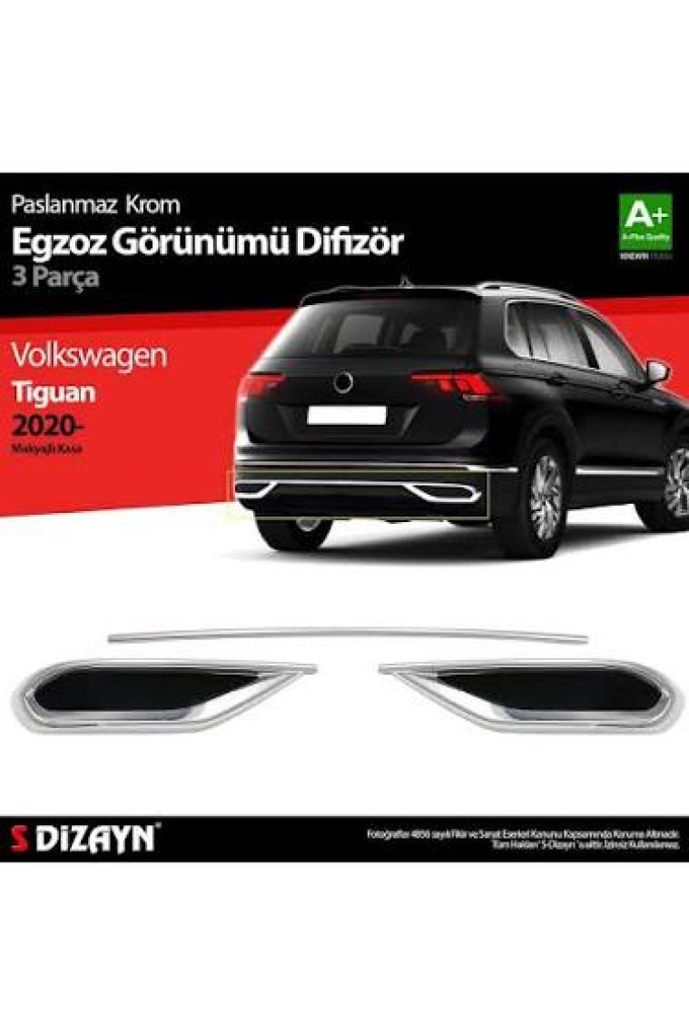 S-Dizayn Vw Tiguan Krom Egzoz Görünümü Difüzör 3 Parça 2020 Üzeri