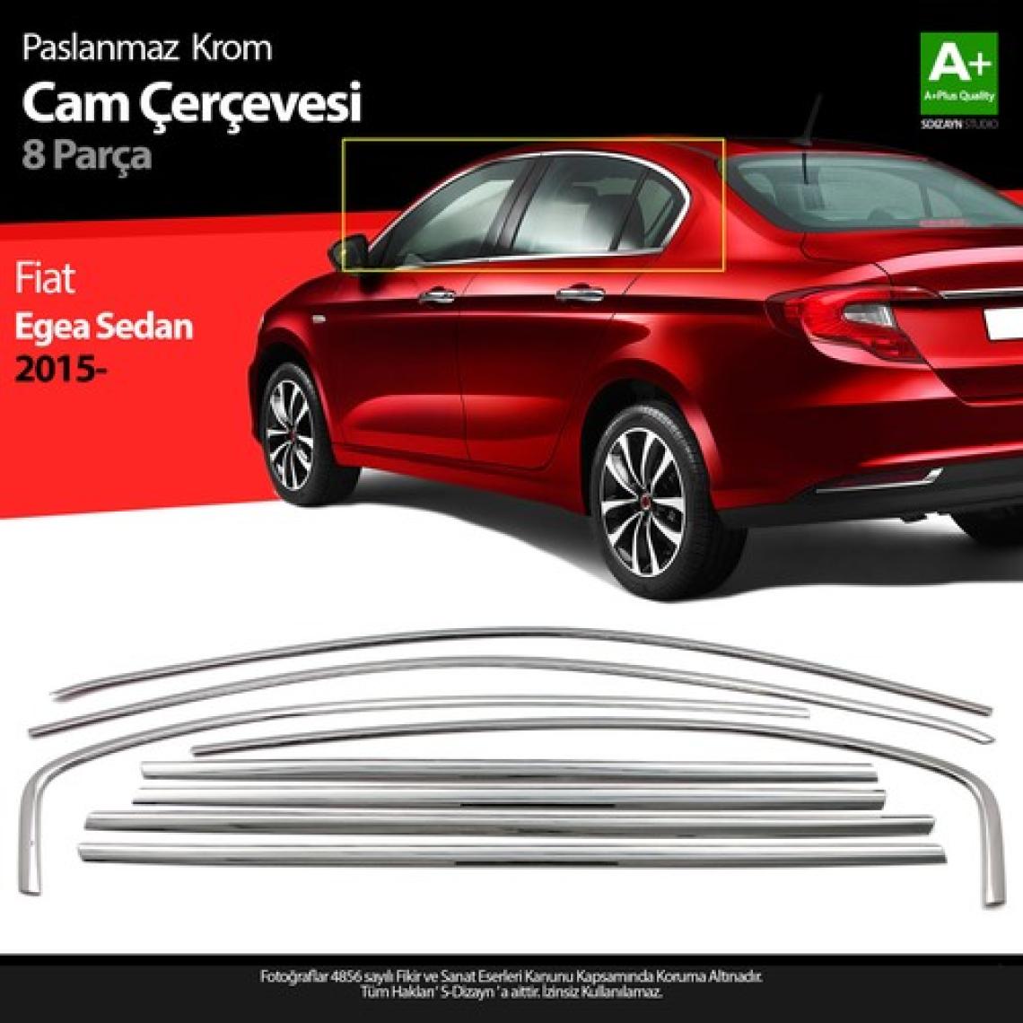 S-Dizayn Fiat Egea Sedan, HB Krom Cam Çerçevesi 8 Parça 2015 Üzeri