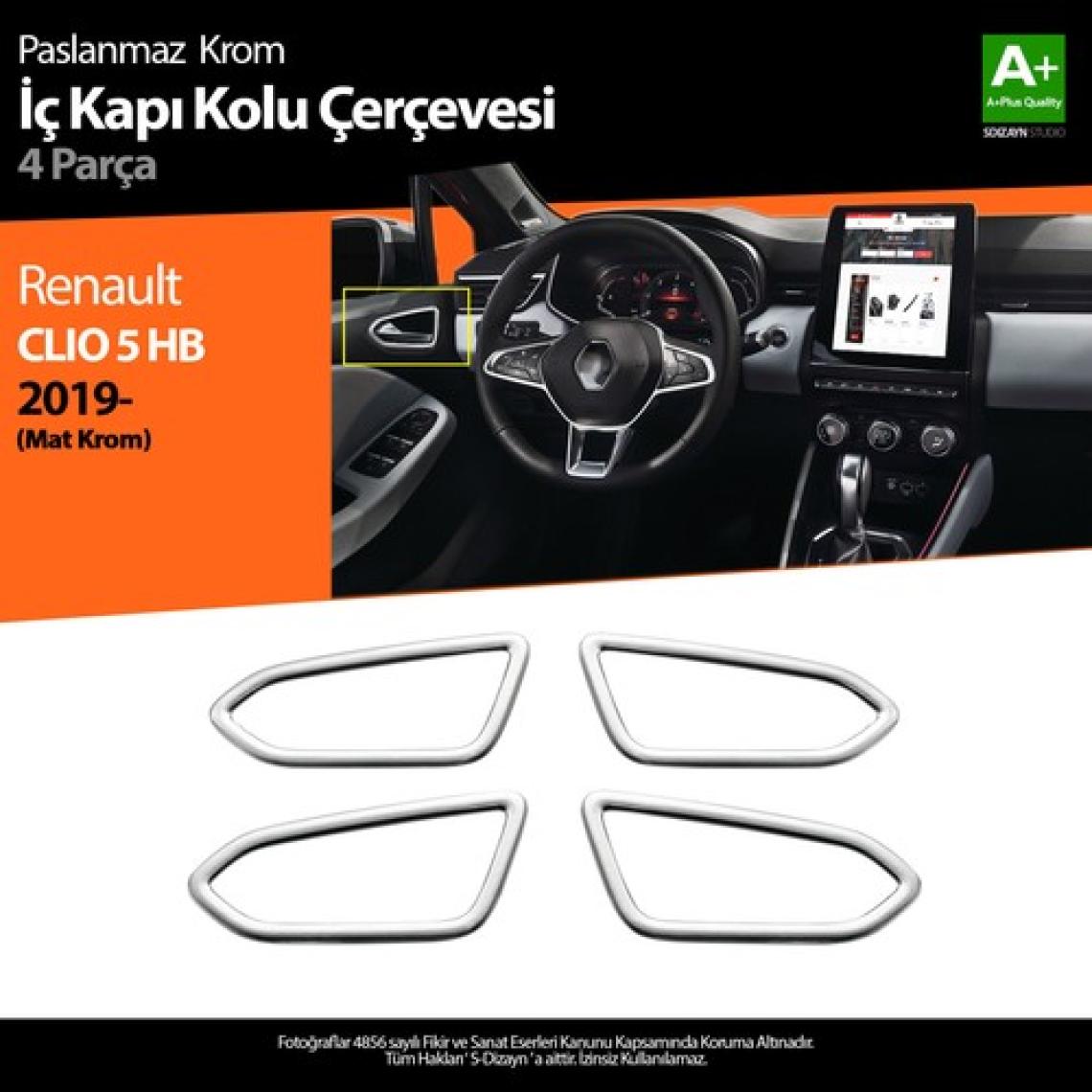 S-Dizayn Renault Clio 5 Krom İç Kapı Kolu Çerçevesi 4 Prç. 2019 Üzeri (Mat Krom) A+ Kalite