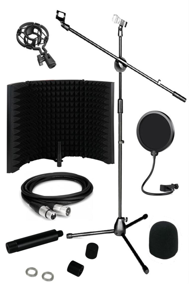 Pf-50b Mikrofon Ses Yalıtım Paneli + Stand Kablo Filtre Seti