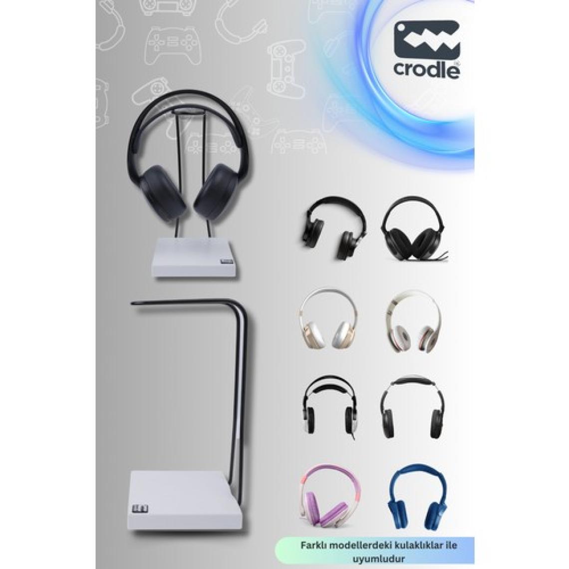 Deer Home Mat Siyah Kaymaz Beyaz Tabanlı Askı Aparatlı Stant Kulaküstü Gaming Oyuncu Kulaklık Tutucu Standı