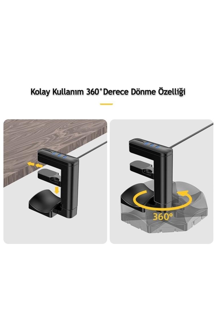 Daily Link Dailylink Kulaklık Stand 360° Dönebilen 3 USB Port Micro Sd Kart Okuyuculu Kulaklık Stant