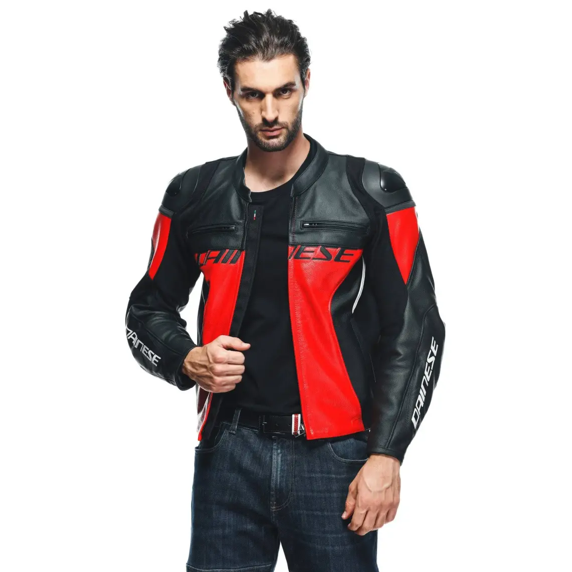 Dainese Racing 4 Siyah Dana Derisi Motosiklet Ceketi – Yansıtıcı Detaylı, Spor ve Şehir Sürüşüne Uygun