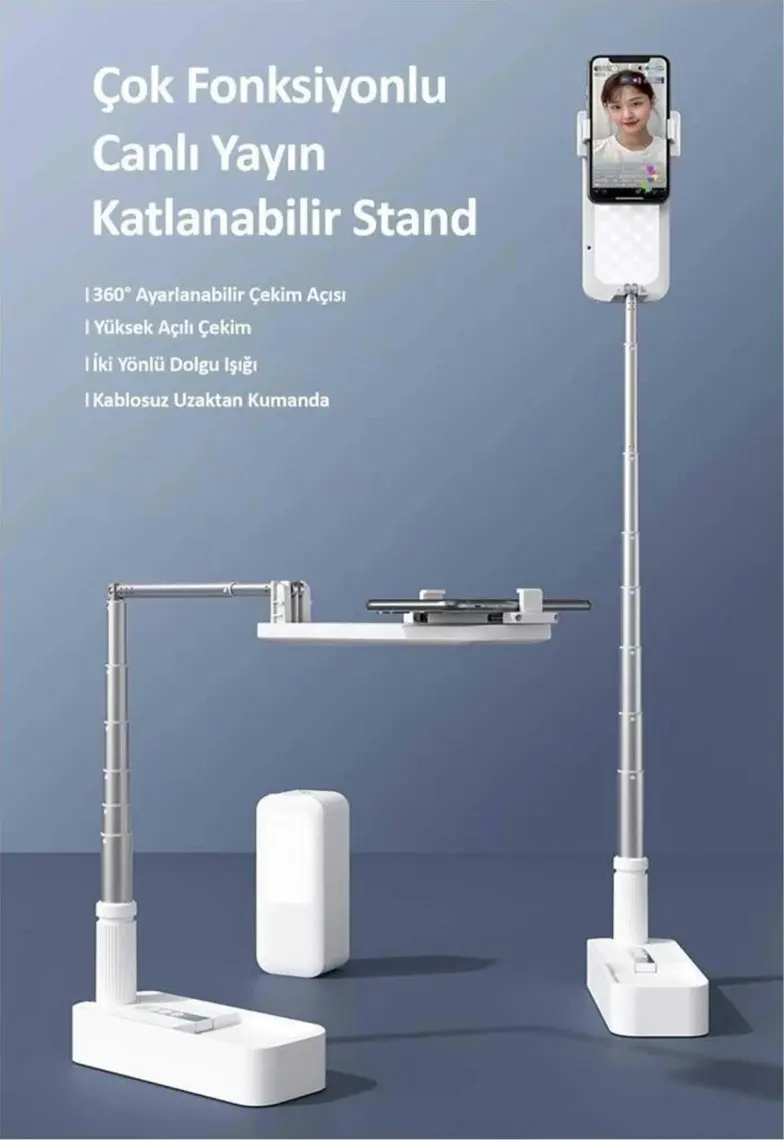 Usams US-ZB209 Ledli Monopodlu Kumandalı Şarjlı Taşınabilir Telefon Standı