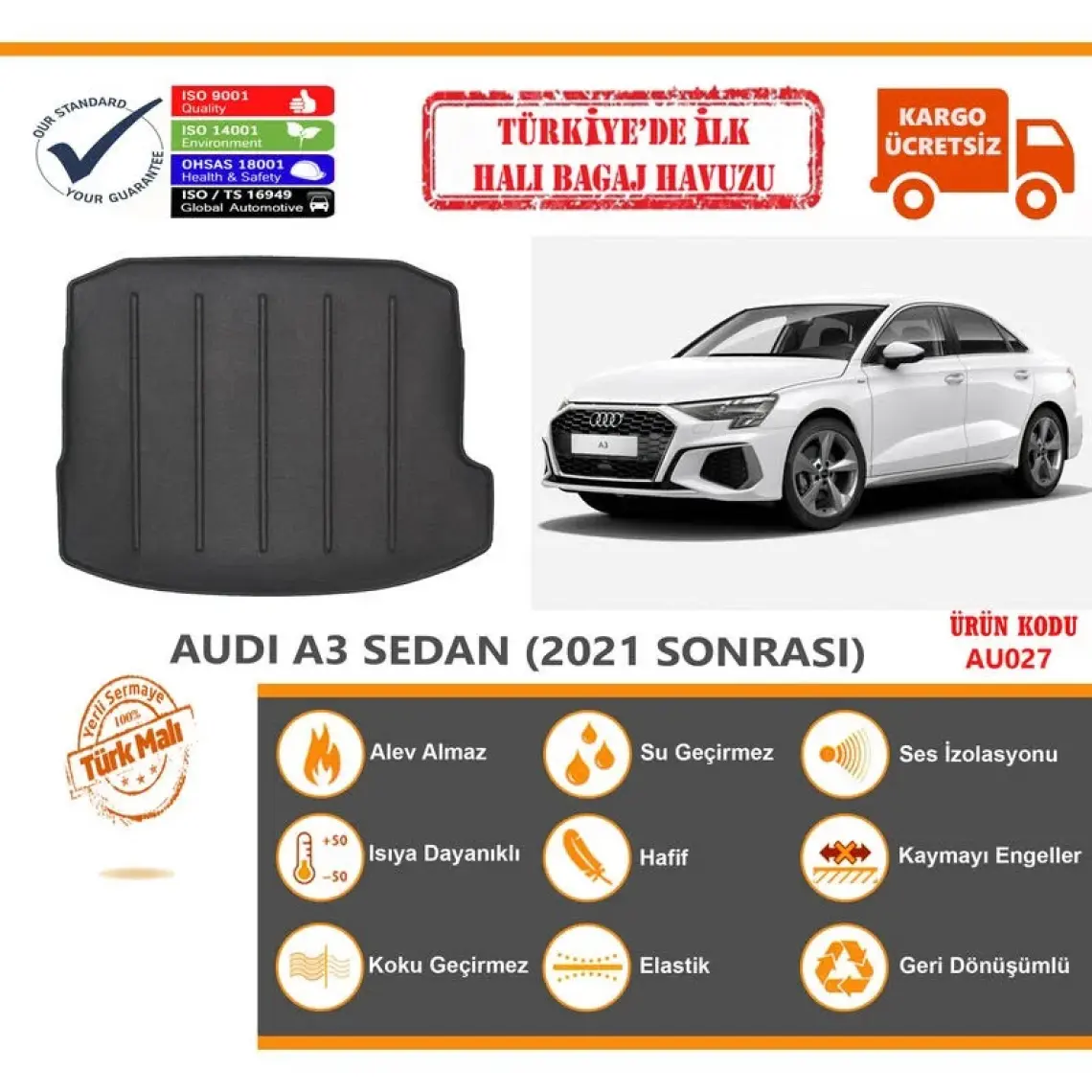 Öz-İş Öziş Audi A3 Sedan Halı Bagaj Havuzu (2021 Sonrası)