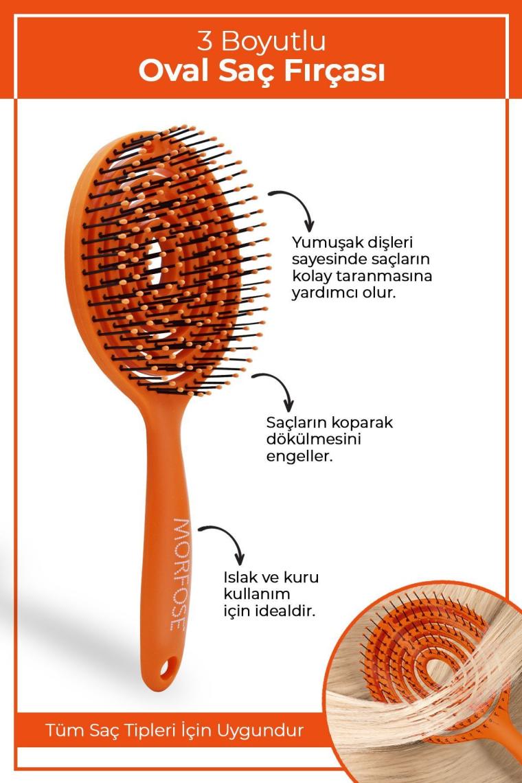 Turuncu Pro Üç Boyutlu Oval Saç Fırçası - Tarak