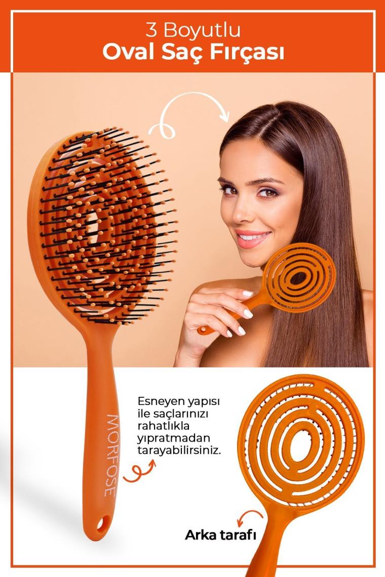 Turuncu Pro Üç Boyutlu Oval Saç Fırçası - Tarak