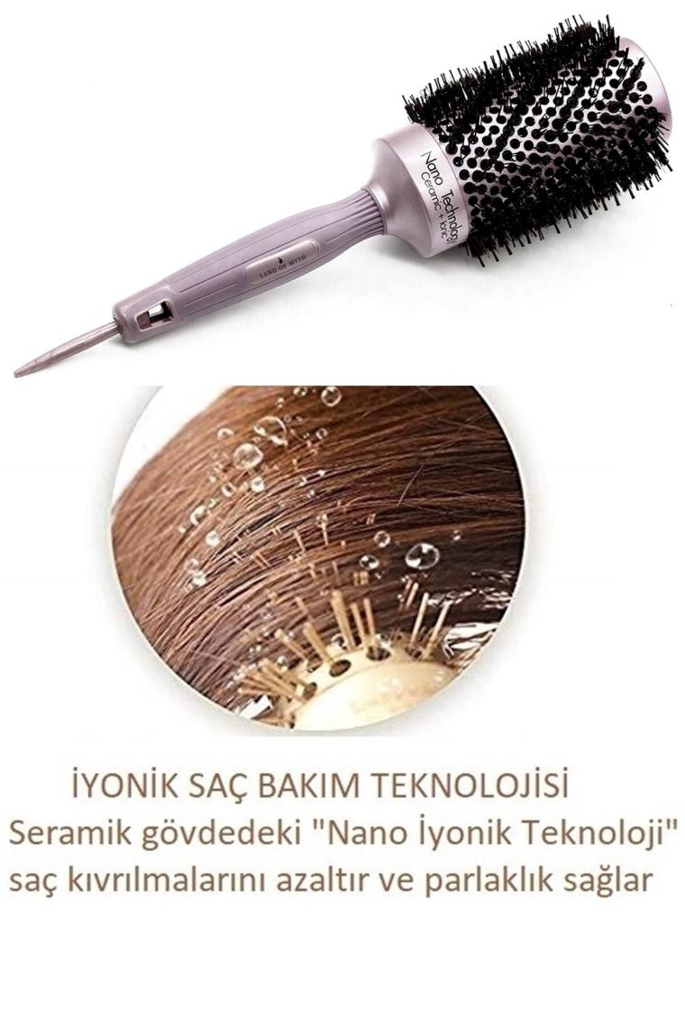 32 mm Nano Teknoloji Seramik + İyonik Termal Fön Saç Fırçası, Doğal Kıl Diş, Profesyonel Seri