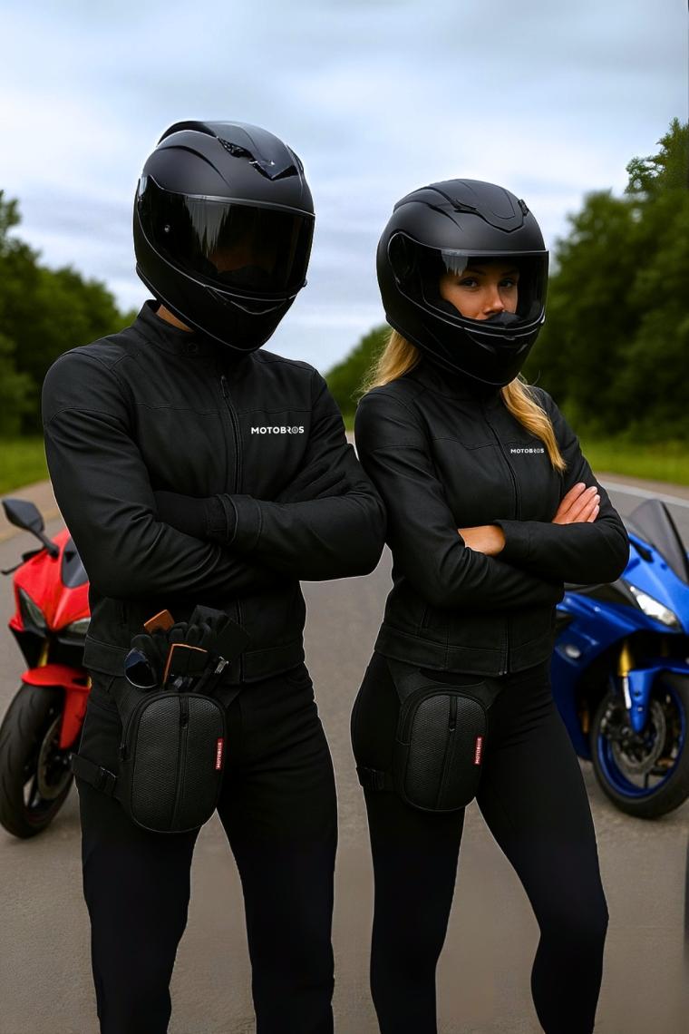 Motobros Karbon Desenli Deri Motosiklet Bacak Çantası 3 Gözlü (Su Geçirmez)