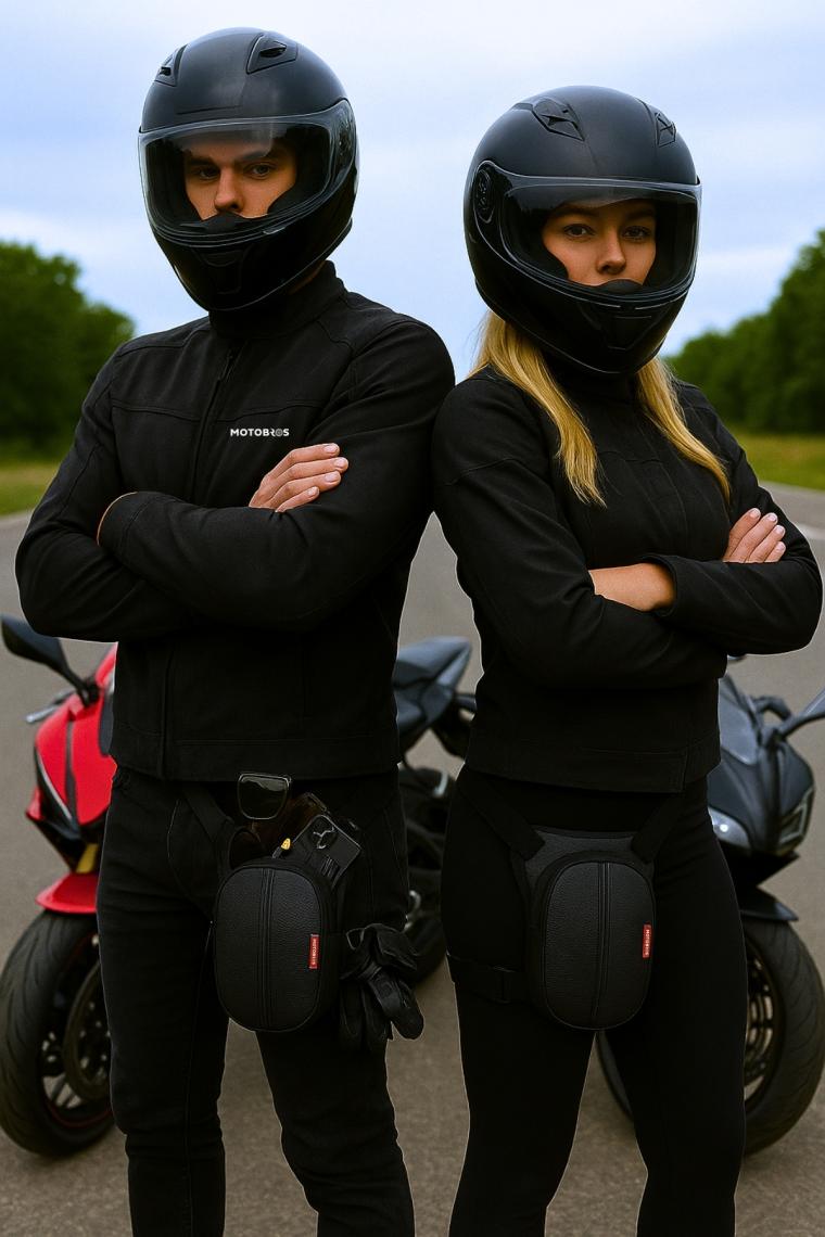 Motobros Karbon Desenli Deri Motosiklet Bacak Çantası 3 Gözlü (Su Geçirmez)
