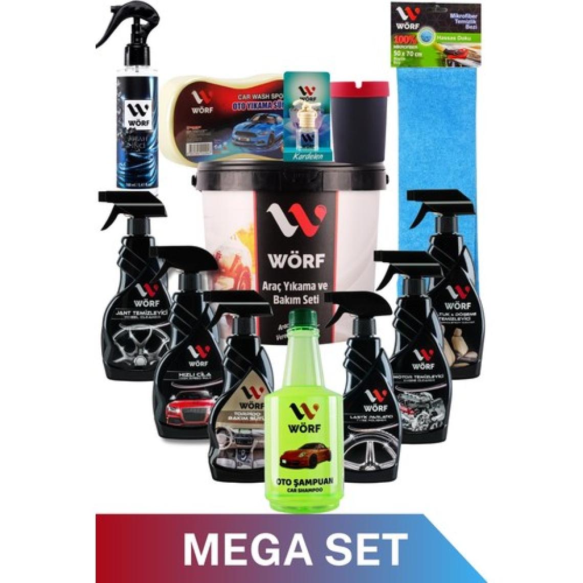 Wörf 13'lü Efsane Set Araç Araba Yıkama Bakım Seti Mega Full Oto Bakım Temizlik Seti Kovalı