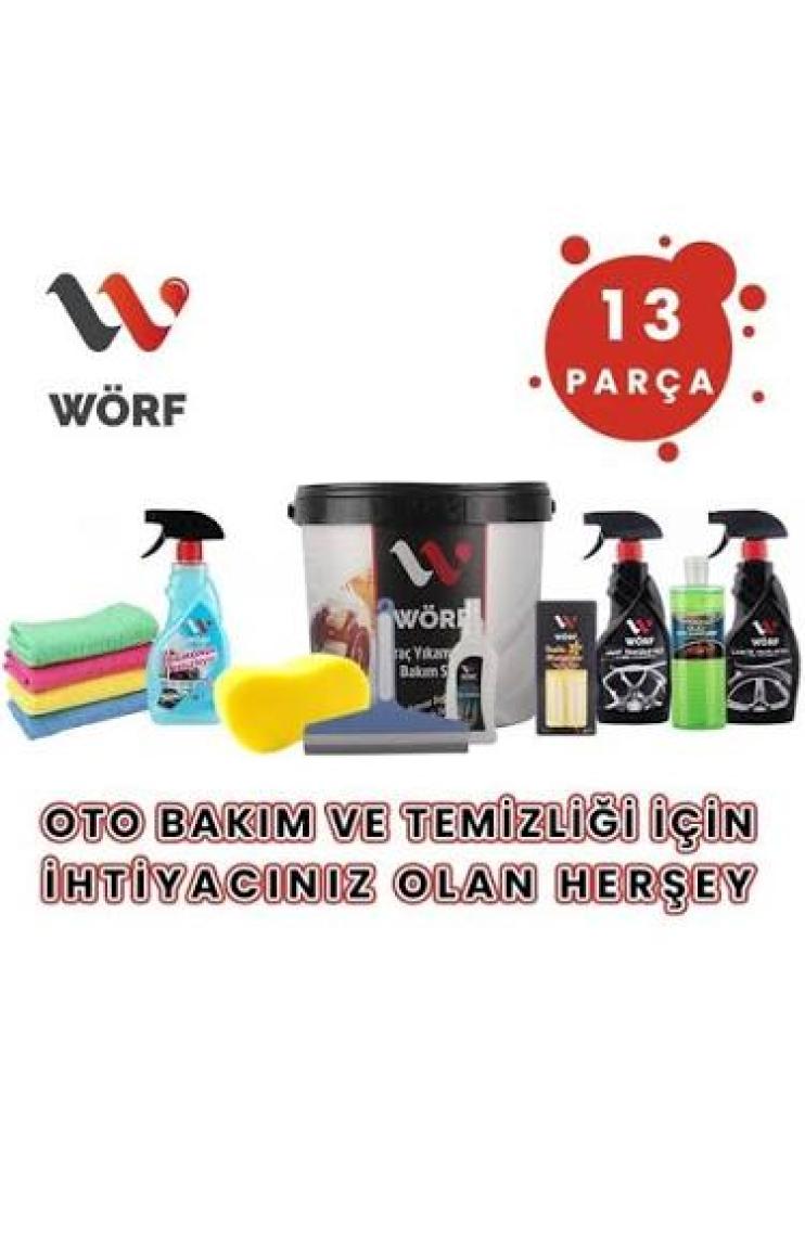 Wörf Araç Yıkama ve Bakım Seti 13'lü Full Oto Bakım ve Temizlik Seti