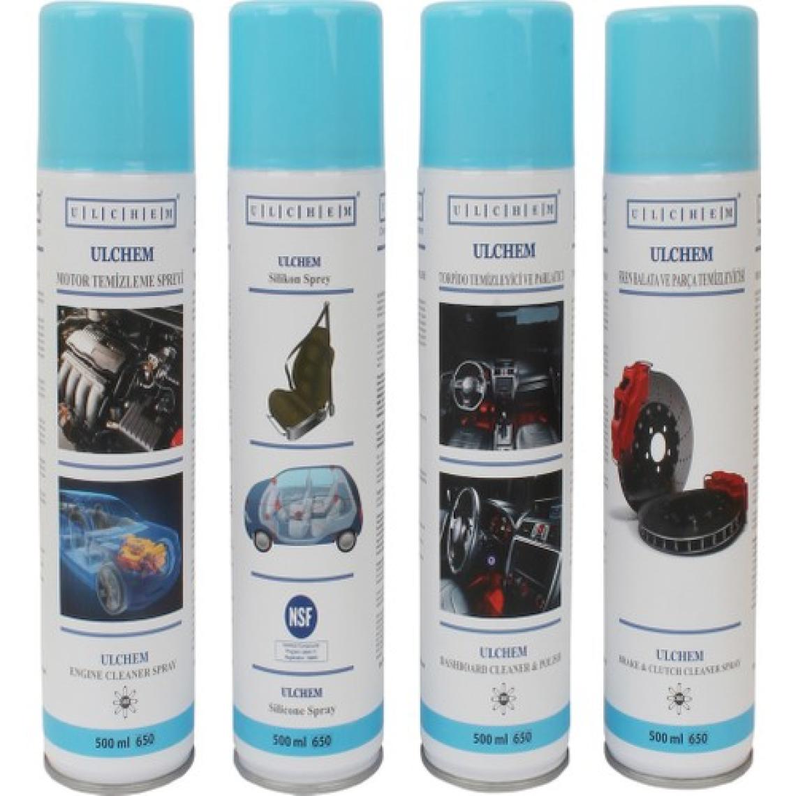 Ulchem Motor Temizleyici Sprey - Silikon Sprey - Torpido Temizleyici - Balata Spreyi