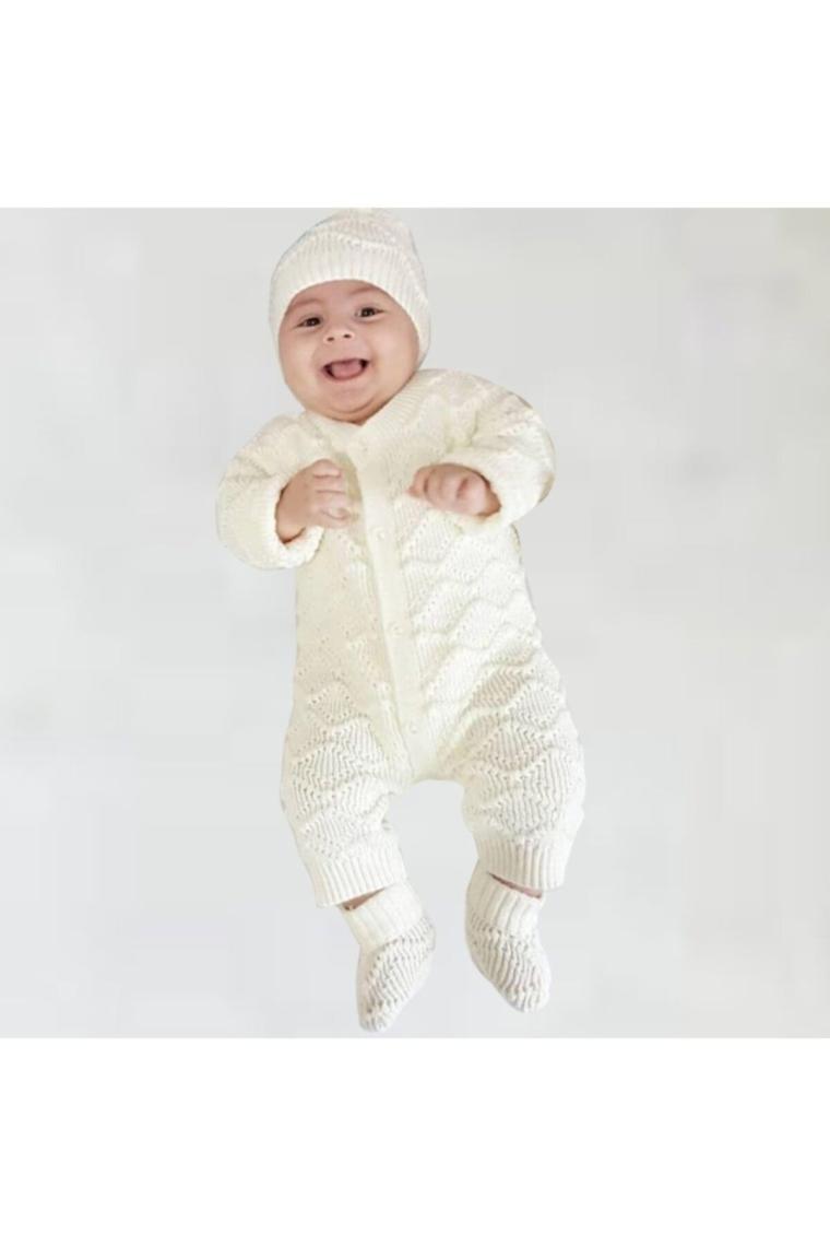 Krem Bebek Triko Patikli Tulum Takım