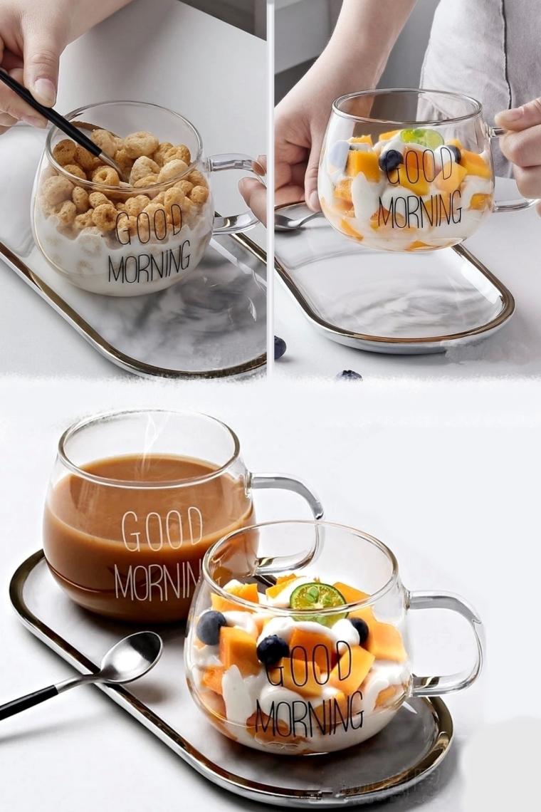 Melyet Good Morning Kulplu Yuvarlak Kupa Bardak Kahve Sunum Bardağı Isıya Dayanıklı Borosilikat Cam Bardak