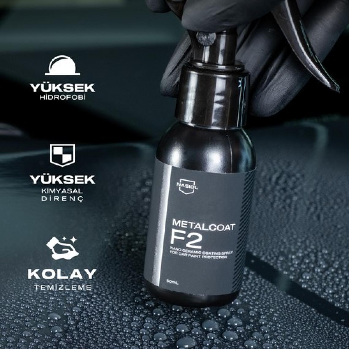 Nasiol Metalcoat F2 Araç Sprey Nano Seramik Kaplama ve Boya Koruma-1 Yıl Dayanım-50ml-Su,Leke İtici