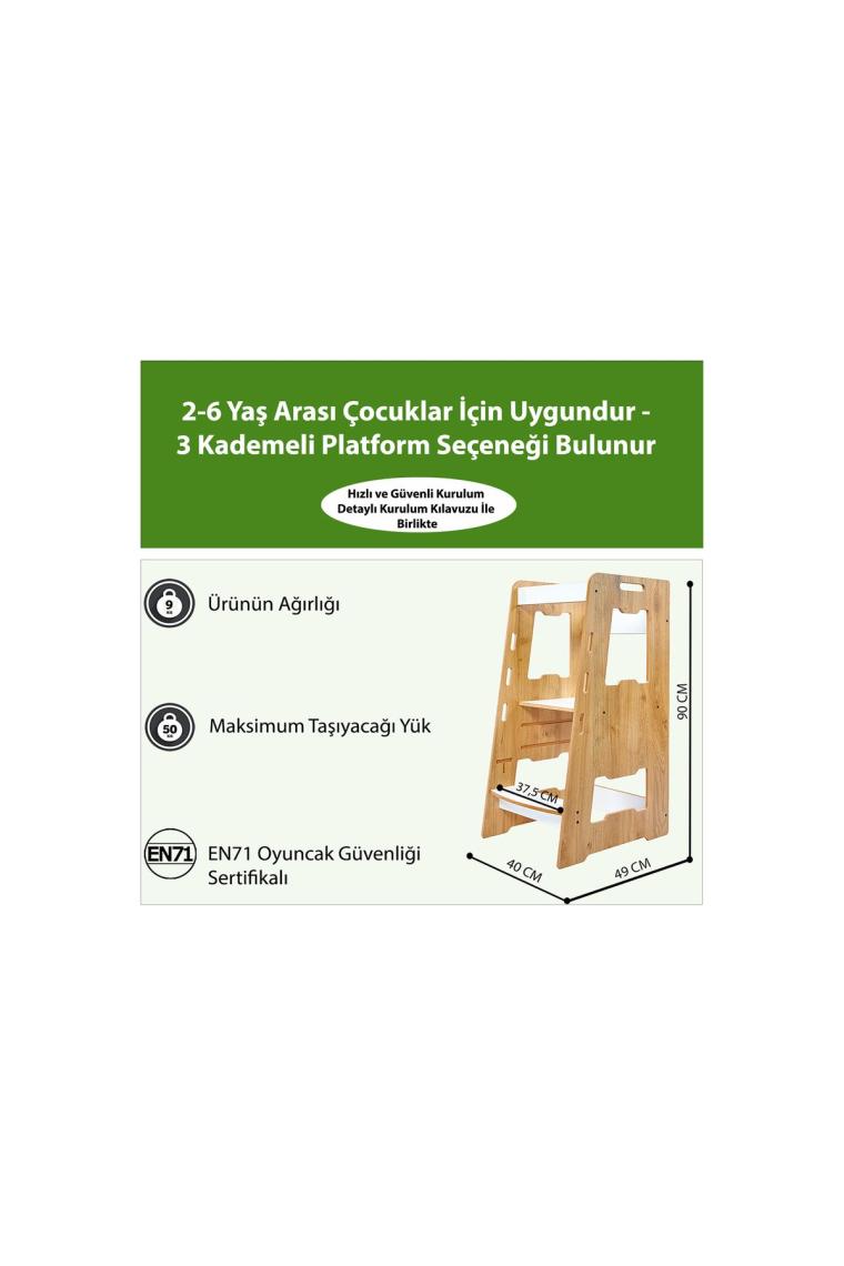 Ahşap Montessori Öğrenme Kulesi / 2-6 Yaş / Naturel