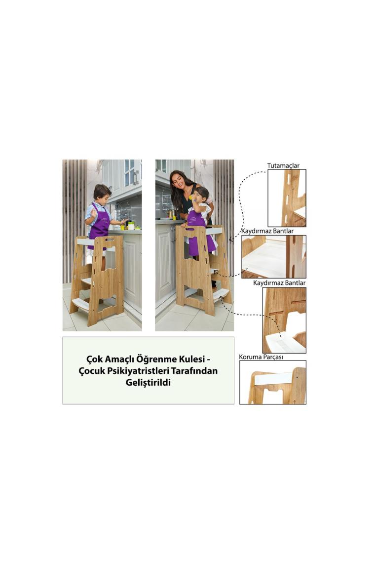 Ahşap Montessori Öğrenme Kulesi / 2-6 Yaş / Naturel