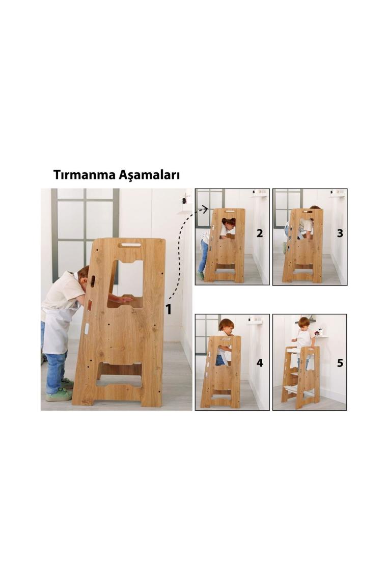 Ahşap Montessori Öğrenme Kulesi / 2-6 Yaş / Naturel