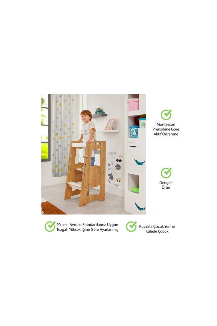 Ahşap Montessori Öğrenme Kulesi / 2-6 Yaş / Naturel