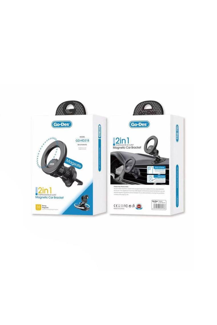 Havalandırma ve Düz Zemin Araç İçi Telefon Tutucu Go Des GD-HD318 Magsafe Magnetik 360° Dönebilen