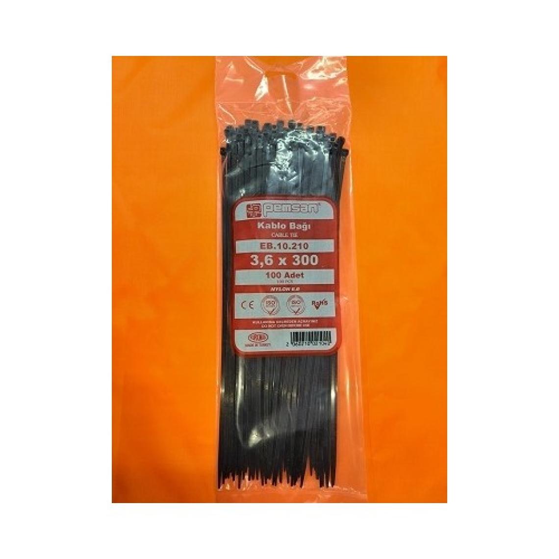 Pemsan 3,6X300 Plastik Cırt Kelepçe Kablo Bağı Siyah 100'LU Paket
